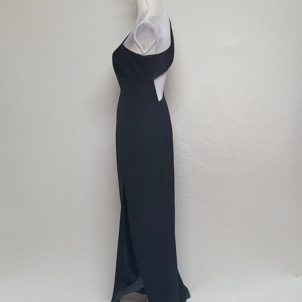 Vintage Andrea Polizzi Black Satin Crepe One-Shoulder Thigh Slit Backless Gown 6 - Picture 7 of 12